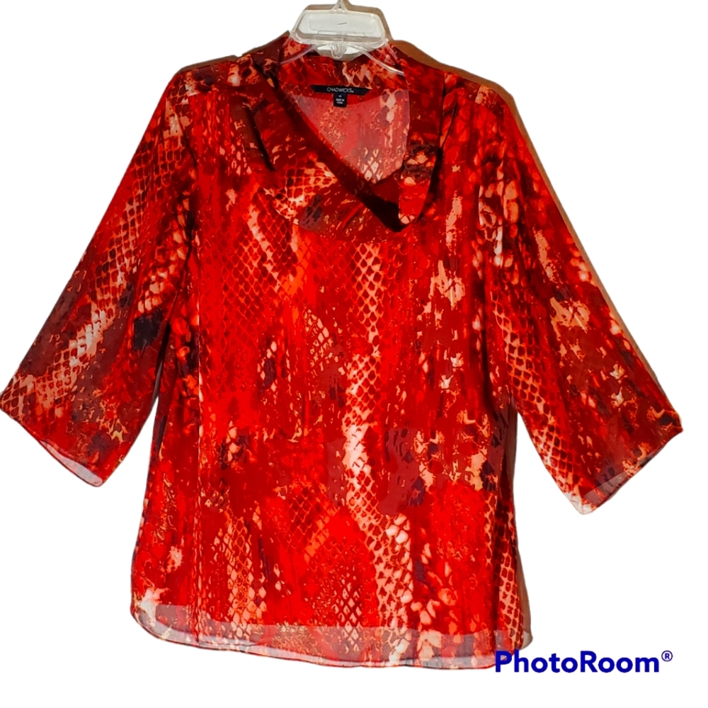 Chadwicks womens size 14 (Lg) geometric sheer turtle neck pullover top. 522